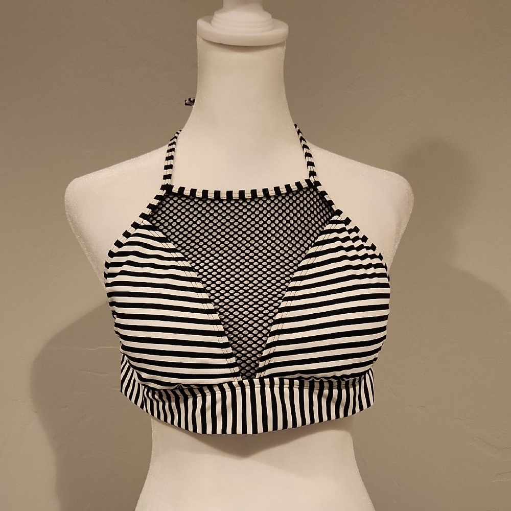 Mossimo Black and White Striped Bikini Top- Medium